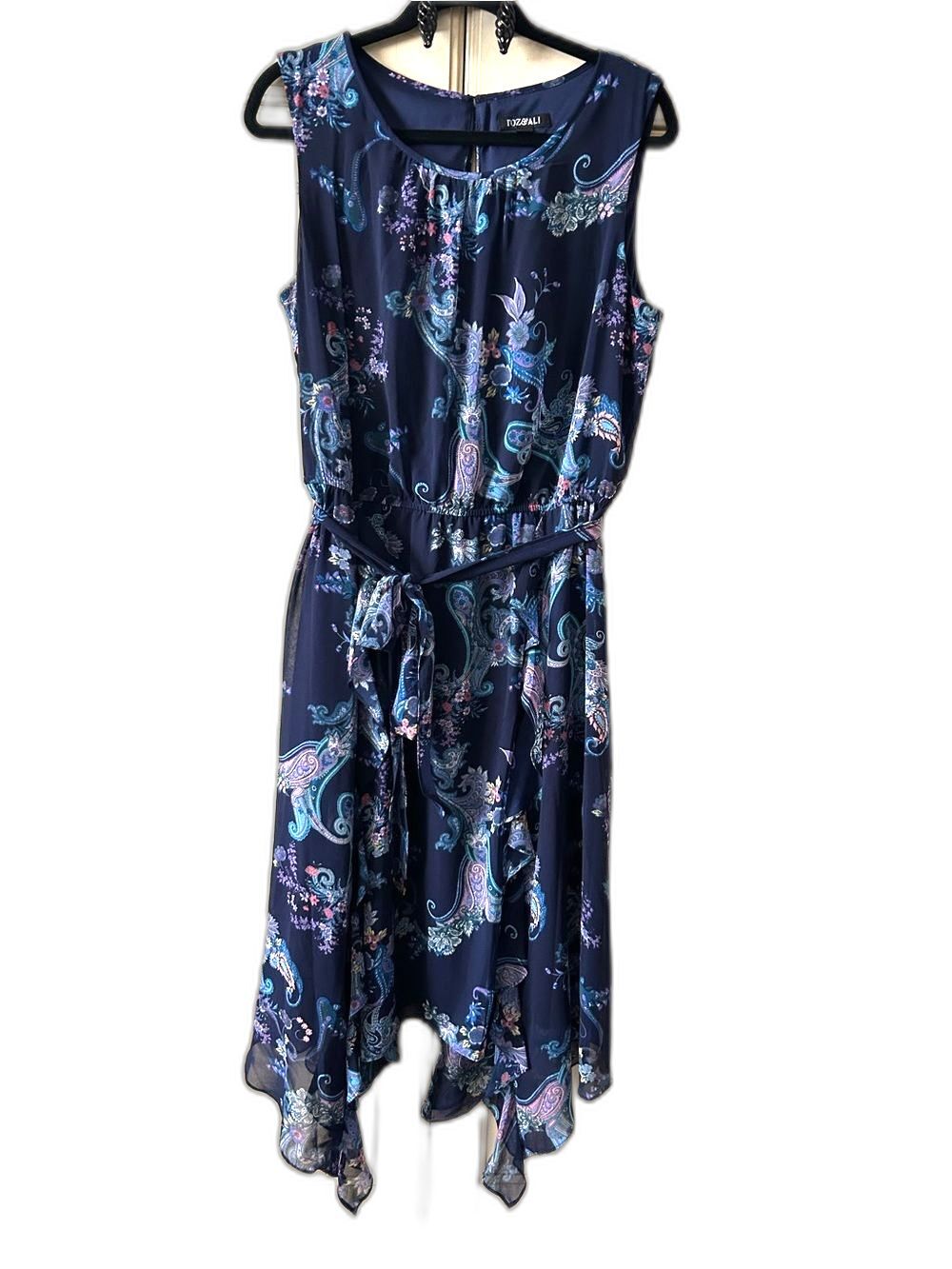 Roz & Ali Navy Blue Paisley Midi Dress - Size 16